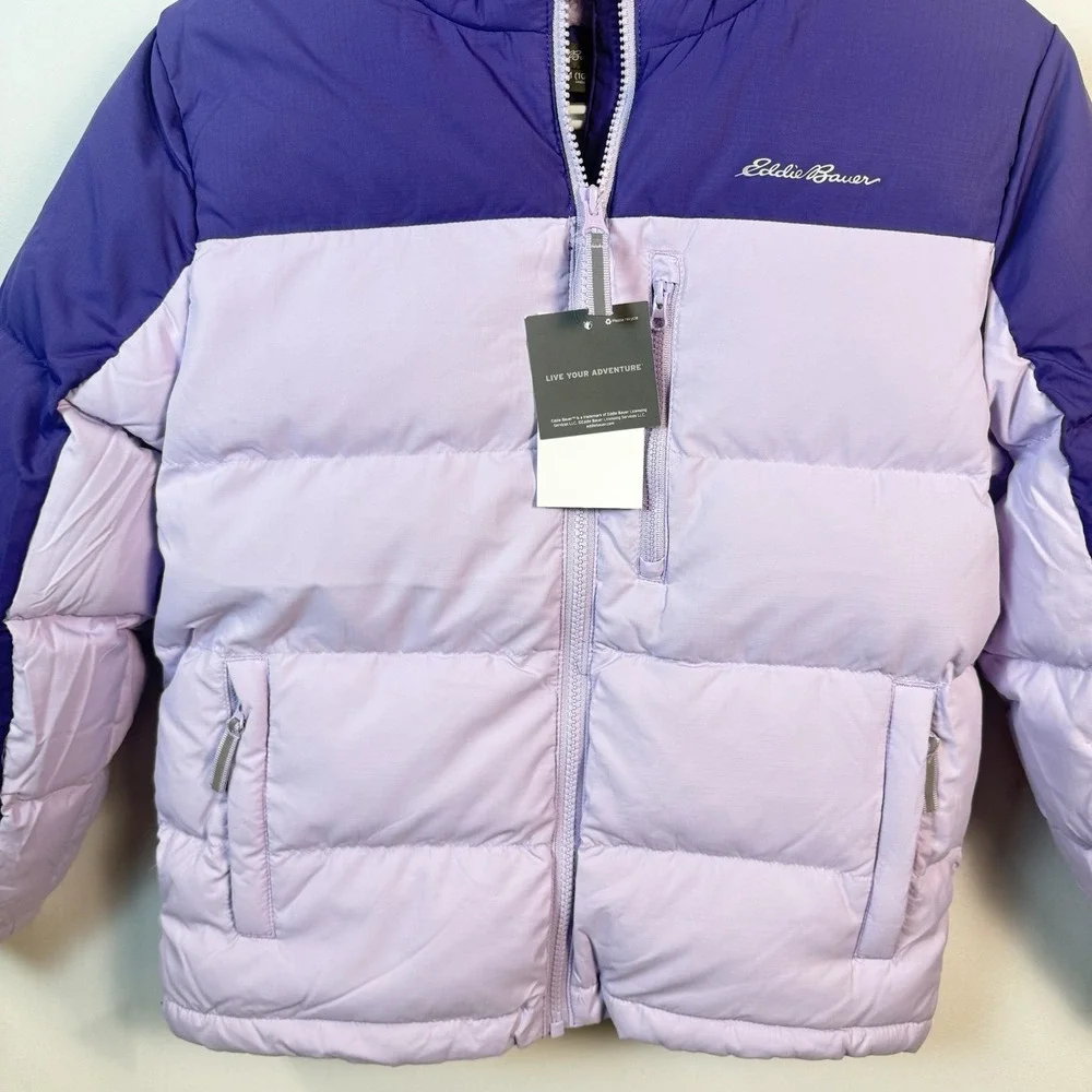 Eddie Bauer Kids Classic Down Puffer Jacket Pastel Lilac‎ Medium Outerwear NEW